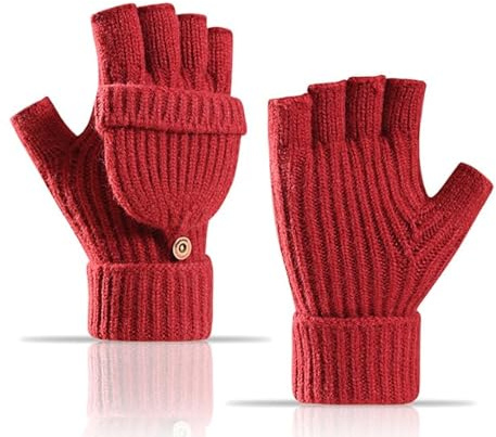 JIAHG Fingerlose Handschuhe Damen Winterhandschuhe Touchscreen Handschuhe Convertible Halbfinger Fäustlinge mit Flip Top Herren Fotografie Sport Gloves Strickhandschuhe