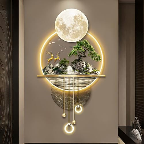 3D Relief LED Decorative Painting,Plug-in Power Supply Wall Hanging Mural,Creative Landscape Wall Hanging Mural,With frameless design, suitable for bedroom, living room, etc.(B,70x127cm/27.6x50in)