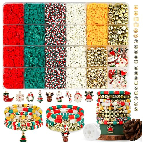 Cosswe Weihnachten Perlen für Armbänder,2700 Stück Freundschaftsarmbänder Selber Machen und DIY Charms,Buchstabe Perlen (A-Z),Clay Perlen Zum Auffädeln Geschenke zu Weihnachten, Geburtstage