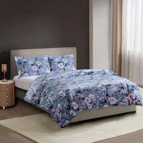 ARUUJ – Single Duvet Cover Set, Soft Printed Bedding Set, 100% Brushed Microfiber Duvet Cover With Pillowcases, Quilted Bedding Sets, Breathable Comforter (Floral Sky, (90 x 190cm)