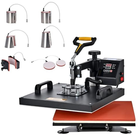 CREWORKS 8-in-1 Transferpresse 38x38cm Heißpressmaschine Wärmepressmaschine Hitzepresse 360 Grad Schwenkbar Tassenpresse und Kappenpresse, Tassen-, Hut-, Kappen- und T-Shirt-Druckmaschine für zu Hause