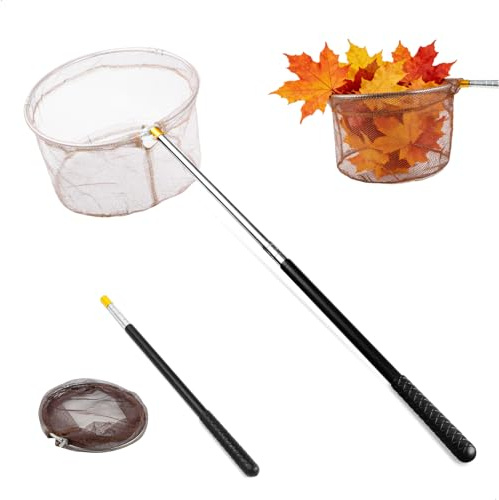 Retino da Pesca Pieghevole Estensibile, 148 cm Guadino per Pesca Telescopico Rete Profonda 30 cm a Maglia Fine 5mm, Guadino Pesca per Piscina Teich Fontana, Rete da Pesca per Foglie Insetti Detriti