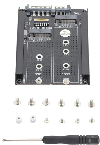 Dual NGFF B M Key M.2 SSD Card, NGFF SSD Converter to 2.5 Inch SATA 3.0, Dual M.2 SSD to 2.5inch SATA Adapter with Frame Bracket, Supports 2230 2242 2260 2280 SSDs, 6Gbps SATA III