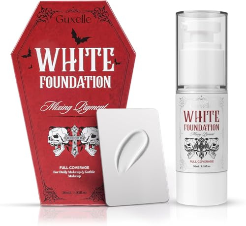 Guxelle White Liquid Foundation, Waterproof Full Coverage Foundation Mixer, White Base with Makeup Mixing Palette for Goths SFX & Daily Makeup.