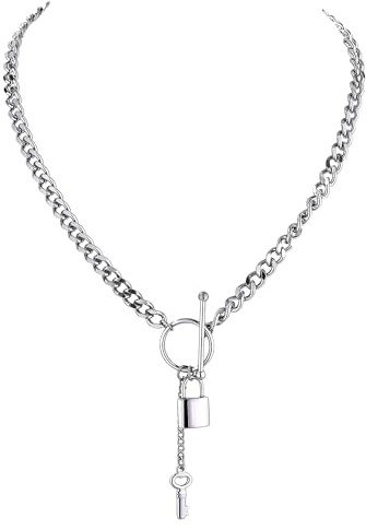 LYGBAOFUL Lock Necklace For Women And Men, 925 Sterling Silver Heart Pendant Twist Chain Choker Necklace, Padlock Women, Men