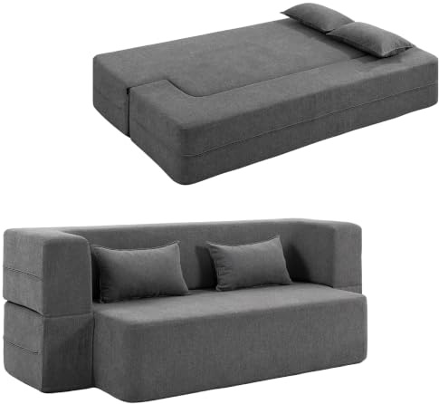 HOMCOM Canapé Convertible 2 Places Canapé-Lit Chenille 203 cm 360kg Gris | Assise et Accoudoirs Larges, 2 Coussins, Entièrement Compressé, pour Salon, Petit Espace, Aucun Assemblage Requis