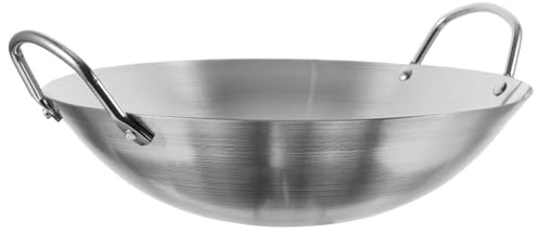 CRAFTHROU Wok Doble Asa de Acero Inoxidable Hogar, Olla Práctica Fondo Redondo, Adecuado para Freír Carne y Verduras en Cocina Doméstica