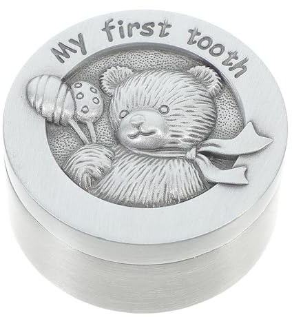 BATHVEVE Caja para Guardar Dientes de Leche de Aleación Plata Interior Espacioso y Diseño Decorativo para Obsequio Ñiño y Recuerdos de Recién Nacido