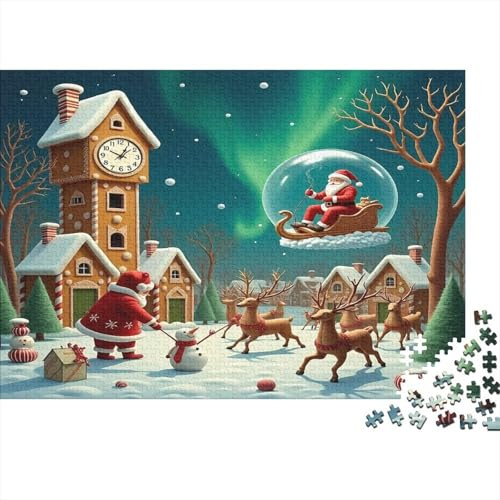 Santa Claus Village Scene 1000 Piece Jigsaw Puzzle Paper for Adults Northern Lights Night Puzzle Game for Family Focus Gift Decor 38x26cm/1000pcs