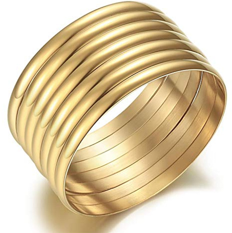 Castillna 14K Gold Plated Gold Bangle Bracelets for Women, Set of 7 Pieces, 7.8 Inches