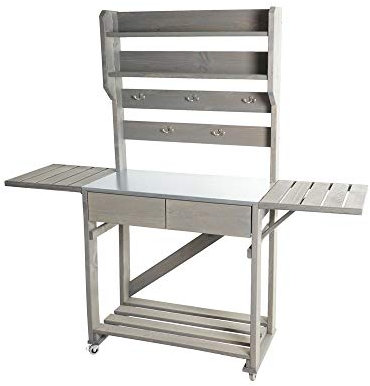 Patkar Étagère de plantation en bois gris avec roulettes et surface de rangement – variante de couleur au choix