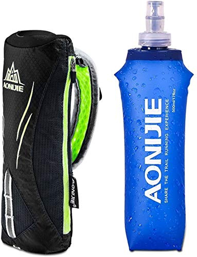 AONIJIE löpande handhållen 500 ml vattenflaska vattenbehållare hållare handled förvaringsväska dryckesryggsäck Hydra Fuel Soft Flask Marathon Race (svart)