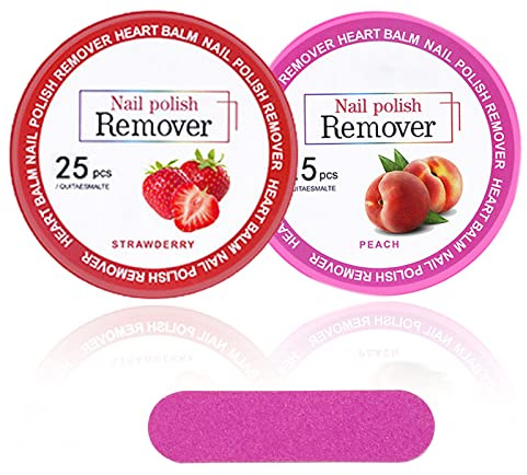 50PCS Nail Polish Remover Pads, Gel Nail Wipes Nail Paint Remover Nail Varnish Remover Pads Easy to Carry Instant Removal Nail Wipes (Strawberry, Peach)