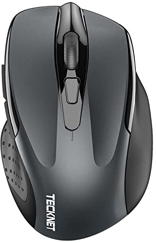TECKNET Wireless Mouse (2.4G & BT5.0/3.0) Silent 4800 DPI Computer USB A & Bluetooth Mouse 6 Buttons, Wide Compatibility - Grey