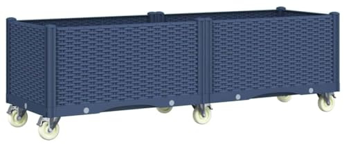 vidaXL Jardinera con Ruedas, Macetero de Plantas Flores, Maceta de Hierbas, Arriate para Jardín Patio Balcón Terraza, PP Azul Gris 160x50x54 cm