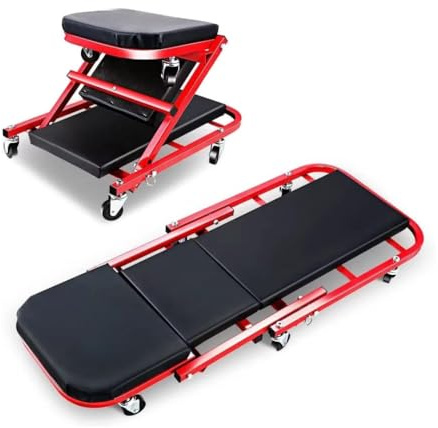 A.M.C. Carrello sotto Auto 2 in 1 Sgabello da Officina Lettino Riparazioni Max 150 kg
