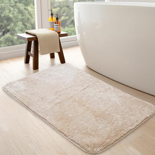 Bonny Home Beige rutschfeste Badematte 50x120 cm | Plüsch Badteppich | Weiche Bad- und Duschvorleger | Für Bad, Dusche und Toilette Maschinenwaschbar, Schnell Trocknend Badvorleger Relax