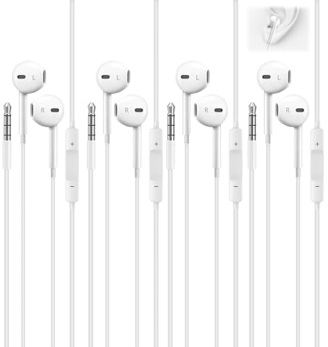 4 paia Cuffie con Filo, Auricolari in-Ear con Microfono, Compatibili con iPhone, Samsung, Huawei, Xiaomi, Android, Sony, PC, MP3, Design Ergonomico, Controllo del Volume e Chiamate, Jack da 3,5mm