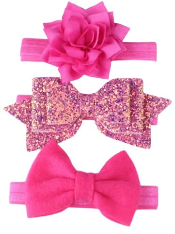 Wambere 3 stycken babyhårband rosett pannband blompannband elastisk flicka pannband turban hårband hårsmycke baby huvudbonad för nyfödda babytillbehör, rosenröd
