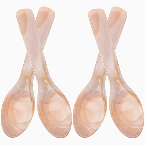 OFFSCH Cucharas Para Café De Concha Natural 9 Cm Café Color Marrón Hechas a Mano Alta Resistencia y Postres Juego De 4 Piezas