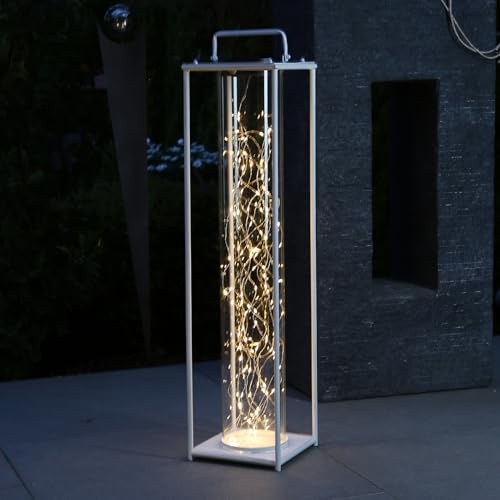 LED Solar Laterne mit Drahtlichterkette für Garten Terrasse Balkon Glaslaterne Solarleuchte weiße Gartenlaterne mit Lichtsensor Außenbeleuchtung Gartendekoration (H: 79cm)