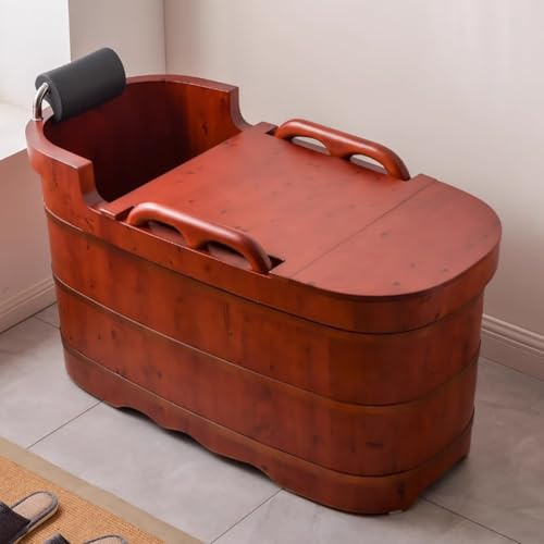PA-DABAOO Bañera Independiente De Madera Maciza con Cubierta Aislante Y Orificio De Drenaje, Bañera Clásica Japonesa, Bañera Ovalada, Espaciosa Y Cómoda,1.5m/4.9ft