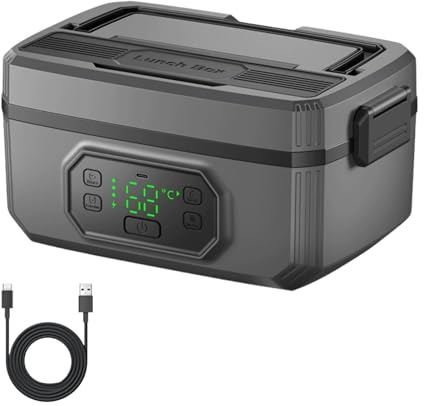 Boîte à déjeuner électrique avec batterie, portable, chauffante, pour adultes, rechargeable, avec minuterie et fonction de maintien au chaud, pour bureau, travail, camping