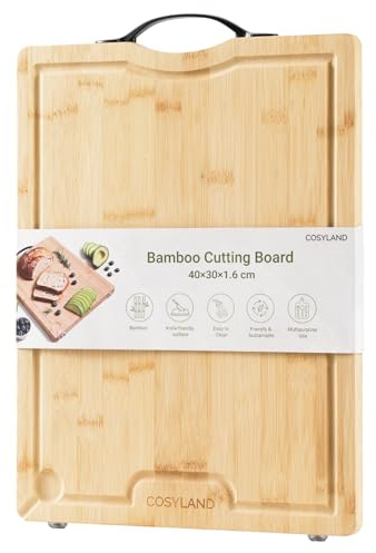 COSYLAND Wood Cutting Board for Kitchen - Heavy Duty Chopping Board, Cheese & Charcuterie Serving Board with Side Handles and Juice Grooves - 11.8x16.5