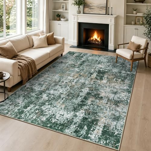 Capslpad grön abstrakt matta vardagsrum 120 x 180 cm halkfri kort lugg konstgjord ull sovrum matta tvättbar minimalistisk sängmatta mattor för vardagsrum sovrum kontor inredning