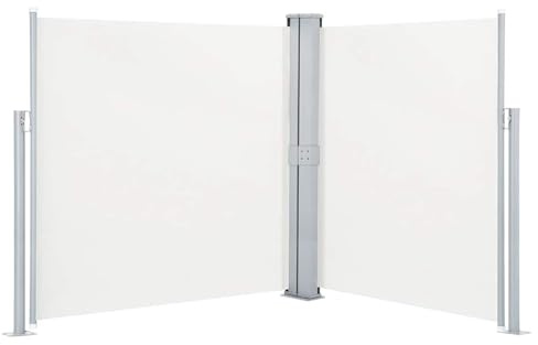 Gecheer Tenda da sole laterale retrattile, privacy e protezione dal vento, crema 140x600 cm, poliestere rinforzato con rivestimento PU, tenda avvolgibile per balcone, patio, giardino e terrazzo