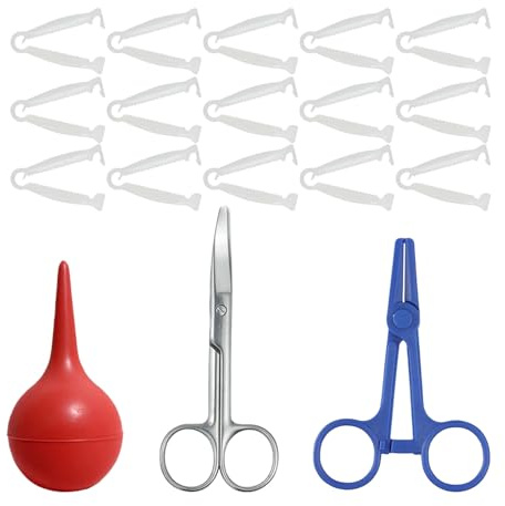 Greabuy Juego de mascotas que incluye tijeras curvadas, abrazaderas desechables, hemostáticos, jeringas de bombilla para animales pequeños, aplicación en casa de campo, herramienta fácil de usar para