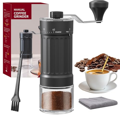 TAVADA Kaffekvarn manuell, bärbar handkaffekvarn med 40 externa justerbara steg, kaffekvarn för espresso, moka, häll över, fransk press, idé för camping, resor och hem