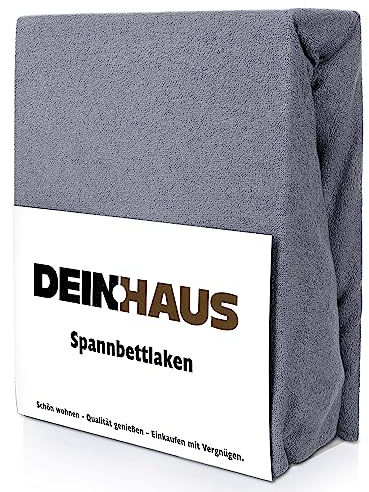 DH DEIN.HAUS Frottee Weiches Spannbetttuch 200 x 220 cm – Baumwolle, mit Gummizug, pflegeleicht, Bettlaken – Farbe: Graphit