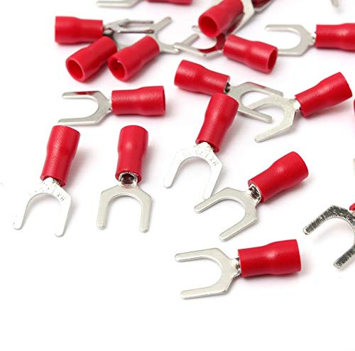 50x Stück Gabelkabelschuh in rot 0,5-1,5mm² Loch-Ø M6 Teillisoliert PVC Anschlussklemme Kabelschuh Kabel-Verbinder aus Kupfer verzinnt Gabelkabelschuhe