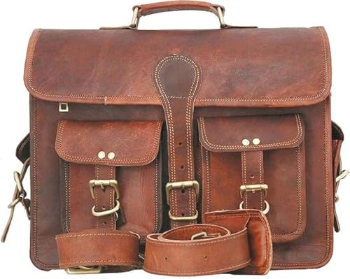 ALASKA EXPORTS Laptoptasche für Herren | Umhängetasche fürs Büro | Computertasche | Handtasche | Aktentasche aus Leder | Businesstasche(18 Inches)