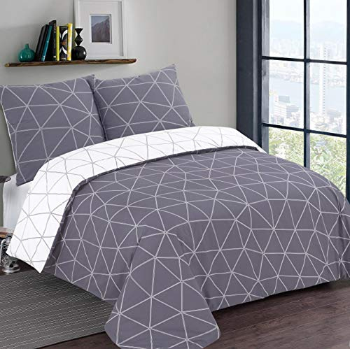 Vision - Wendebettwäsche – Hugo Grau/Weiß – Bettbezug 200 x 200 cm mit 2 Kissenbezügen für Doppelbett – 100% Baumwolle