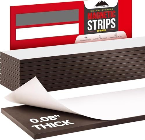 Magnetbandstreifen mit selbstklebender Rückseite, starke 3M-Klebemagnete zum Basteln, flach, keine Rolle, flexible Klebemagnetfolie für Wand, Whiteboard, Kühlschrank (50 Klebestreifen – 15,2 cm)