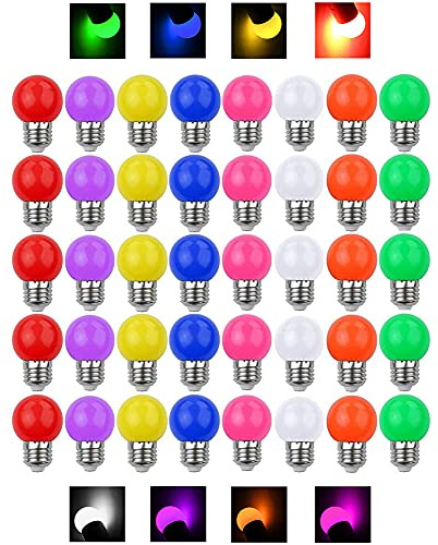 V-TOO LED Bunte E27 Farbige Glühbirnen 3W = 30W Dekoratives Licht und Design 240 Lumens AC220V-240V Dekorationslampe in Klasse Golfball Form Gemischte Farben - 40er Pack