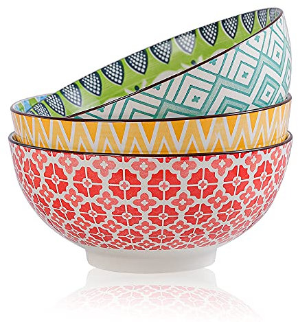 Ensaladera Cuenco Ramen 1.45 Liters - Bol Ensalada Porcelana - 3 Piezas Grande Cuencos Sopa 20 cm - Aptos para Lavavajillas y Microondas