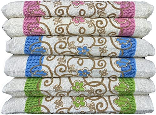 HOME ZEN HOUSEHOLD LINEN CONFEZIONE SET 6 PEZZI ASCIUGAMANO VISO MANI OSPITE SALVIETTA STAMPATO FIORATO 100% COTONE IDROFILO CONFEZIONE 6 PEZZI 40X60 CM DISEGNO MARGHERITA