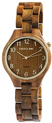 Excellanc Damen-Holzuhr Faltschließe Analog Quarz 1800236