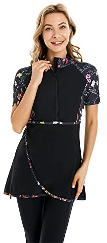 ShuoBeiter Kurzarm-Badeanzug Bescheidene Badebekleidung für Frauen Bescheidener Badeanzug Rash Guard Surfanzug Beachwear Burkini