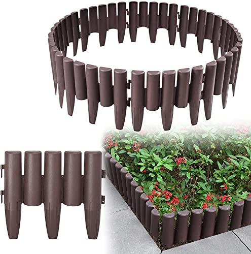 LARS360 2,8m Kunststoff Rasenkante, Holz Optik Garden Border, Mähkante Beetumrandung Palisade, 28x24cm Zaun Braun