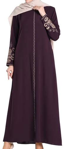 Abaya – Manches Longues brodées pour Femmes, Manches Longues au Sol, Mode Islamique Turque (FR/ES, Alpha/Lettres, TTG, Taille Normale, Taille Normale, Violet)
