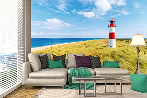 Vlies Fototapete LEUCHTTURM AM STRAND 375 x 250 cm (inkl. Kleister) - Vlies Tapete, Wandtapete, Wandbilder - Tapete für Wohnzimmer Schlafzimmer, Büro, Küche - Montagefertig