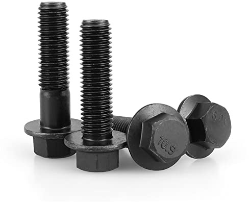 FEEIMOL Sechskantschrauben mit Flansch Schwarz Legierter Stahl Flansch Schrauben Vollgewinde M6x12mm (10 Stück)