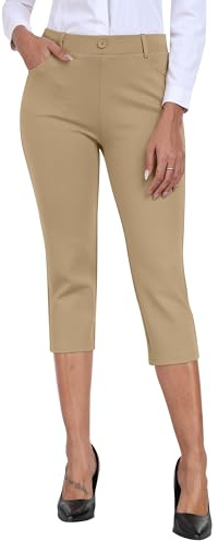 AjezMax Pantalones de Capri para Mujer Cintura Alta Oficina Trabajo Negocios Casual Yoga Leggings Verano Pantalones con Bolsillos