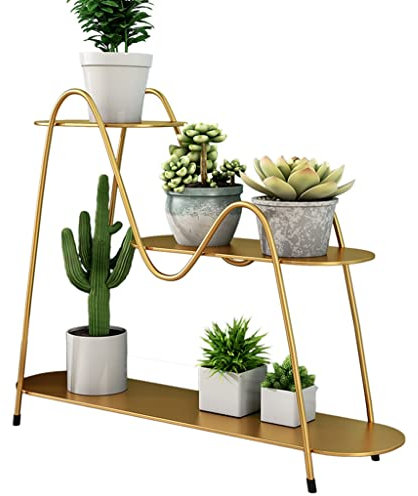 GIZNXBA Blumenständer Fensterbank 3 Etagen Pflanzenständer Metall Für Mehrere Blumentöpfe Blumenregal Outdoor Pflanzenregal Blumentreppe Für Eck-Garten-Balkon-Terrasse (Color : /Gold)