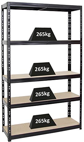 PROREGAL Schwerlastregal Giant Tiger HxBxT 200x120x40 cm Fachlast 265kg, 5-Ebenen, Gesamtlast 1325 kg, Schwarz, Kellerregal, Steckregal, Garagenregal, Lagerregal