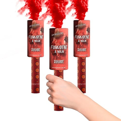 SPARKLERS CLUB Fumigène Torche a Main 45 secondes couleur Rouge - Lot de 3 - Déclenchement à Mèche, durée 45 sec, fumigene couleur à tenir en Main - torche a main Catégorie F1 - LIVRAISON 24/48H